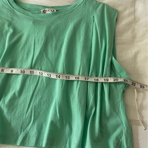 Ética Zelie Pleated Crop Muscle Tee Organic Cotton Relaxed Fit In Green Size L - Picture 11 of 15